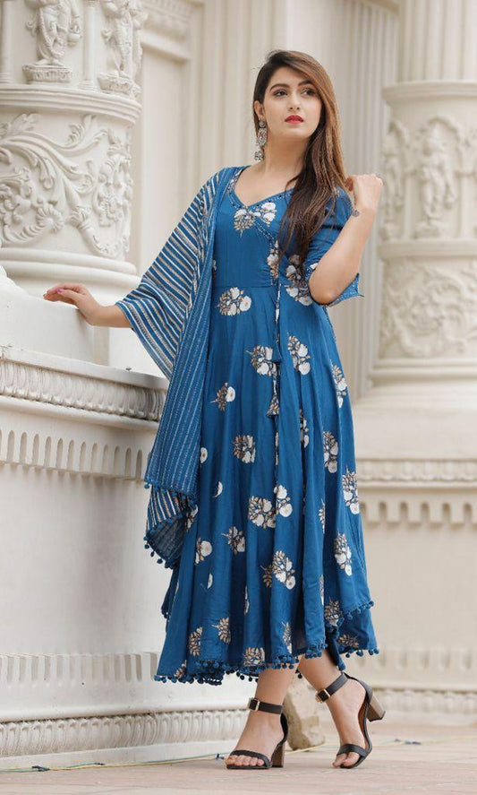 Pretty Rayon Slub Printed Kurti Dupatta Set