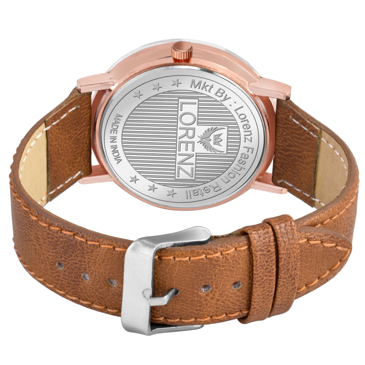 Lorenz Brown Leather Strap & White Roman Dial Analogue Watch for Men