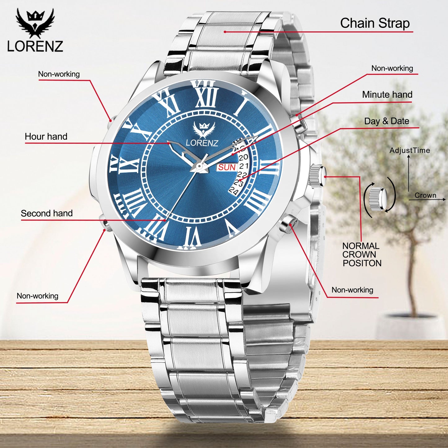 Lorenz Day & Date Edition Blue Dial Analog Watch for Men