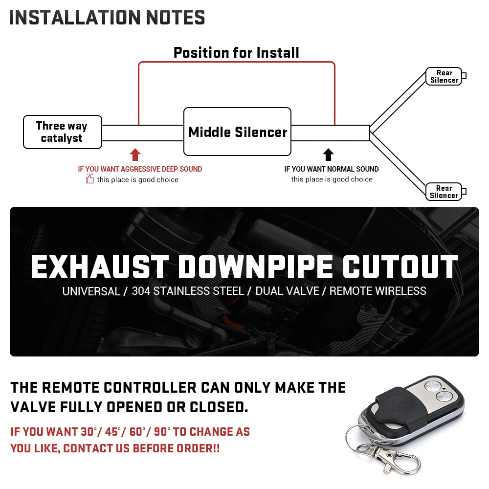 Universal 2" 2.25'' 2.5'' 3" Double Valve Electric Exhaust Cut Out Valve Exhaust Pipe Muffler Kit with Wireless Remote Control