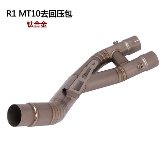 It is suitable for motorcycle sports car YZF-R1 MT10 exhaust pipe titanium alloy middle section to return pressure drum for 15-23 years