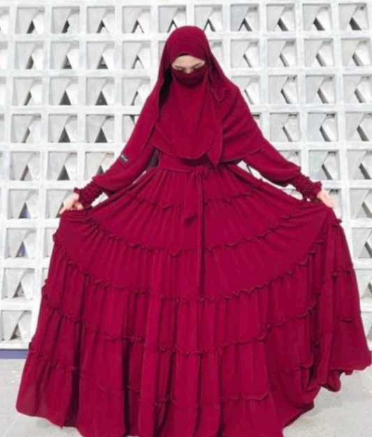 Maroon Color Burqua Abaya With Hijab Nakab Belt