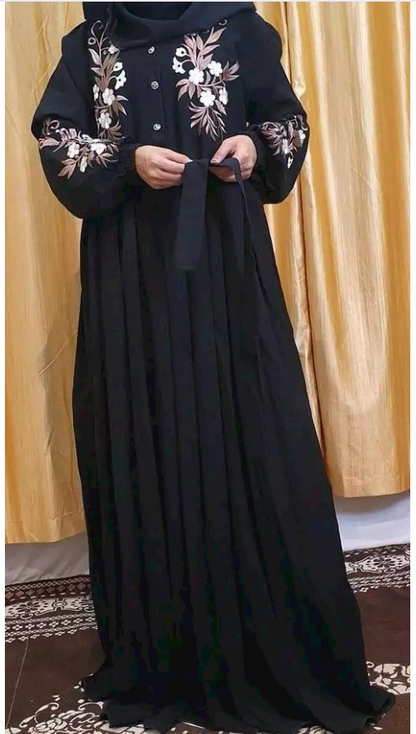 Black Abaya with Embroidery design Fabric Firdaus Dupatta = Hijab