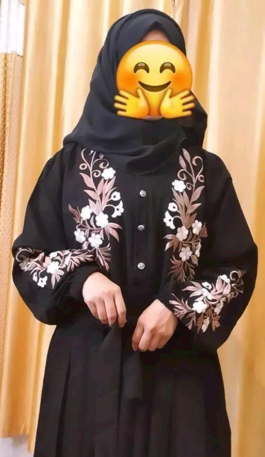 Black Abaya with Embroidery design Fabric Firdaus Dupatta = Hijab