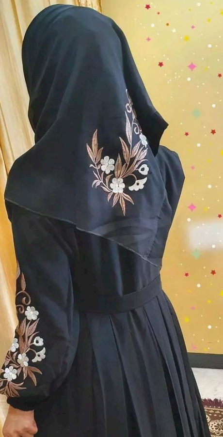 Black Abaya with Embroidery design Fabric Firdaus Dupatta = Hijab