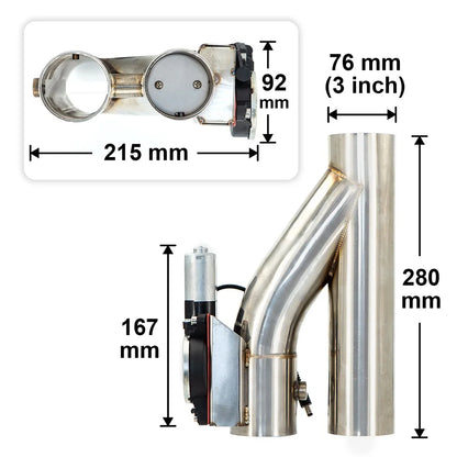 Stainless Steel Y Pipe Single Valve Electric Exhaust E-Cutout ON/OFF Valve With Remote Or Switch Controller