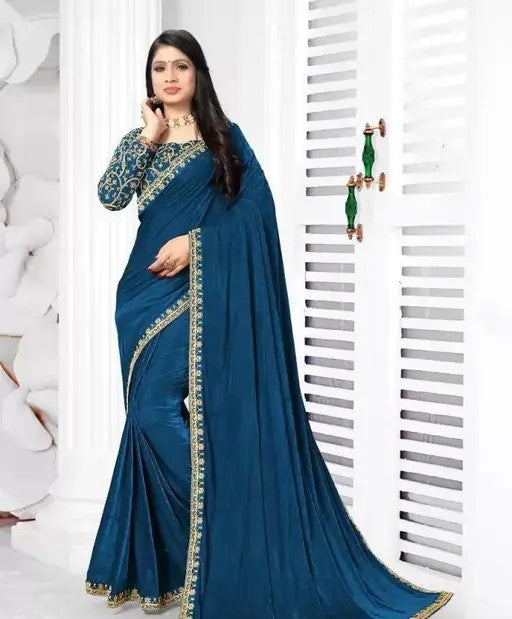 Attractive Embroidered Bollywood Velvet Saree With Blouse