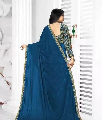 Attractive Embroidered Bollywood Velvet Saree With Blouse