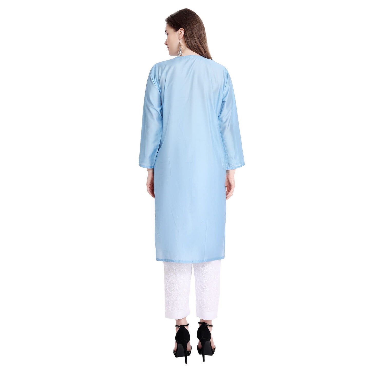 Women Chikankari Chanderi Silk Straght Kurti