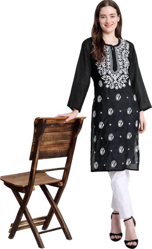 Women Chikan Embroidery Straight Kurta