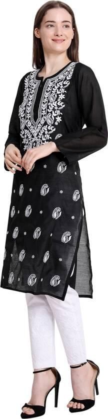 Women Chikan Embroidery Straight Kurta