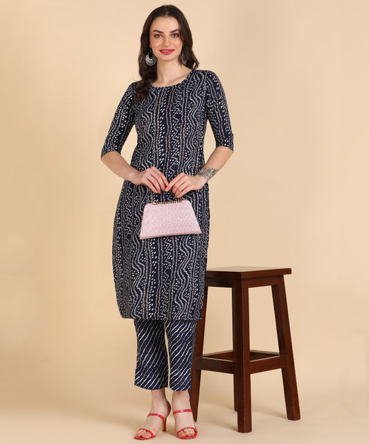 Women's Cotton Printed Straight Kurti With Pant Set