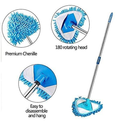 Rotatable Triangle Mop with Long Handle, Microfiber Flat Floor mop Rotatable Cleaning Brush Glass Wiper Window Cleaner