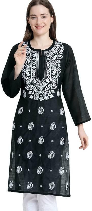 Women Chikan Embroidery Straight Kurta