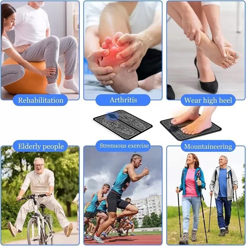 Foot Massager Feet Massage Machine ,Electronic Muscle Stimulator Massage Mat USB Rechargeable Massager (Black)