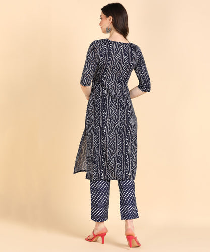 Women's Cotton Printed Straight Kurti With Pant Set