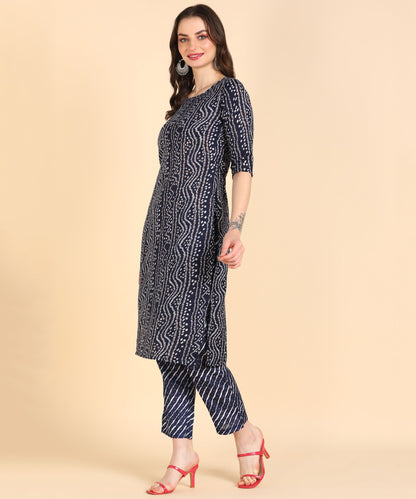 Women's Cotton Printed Straight Kurti With Pant Set